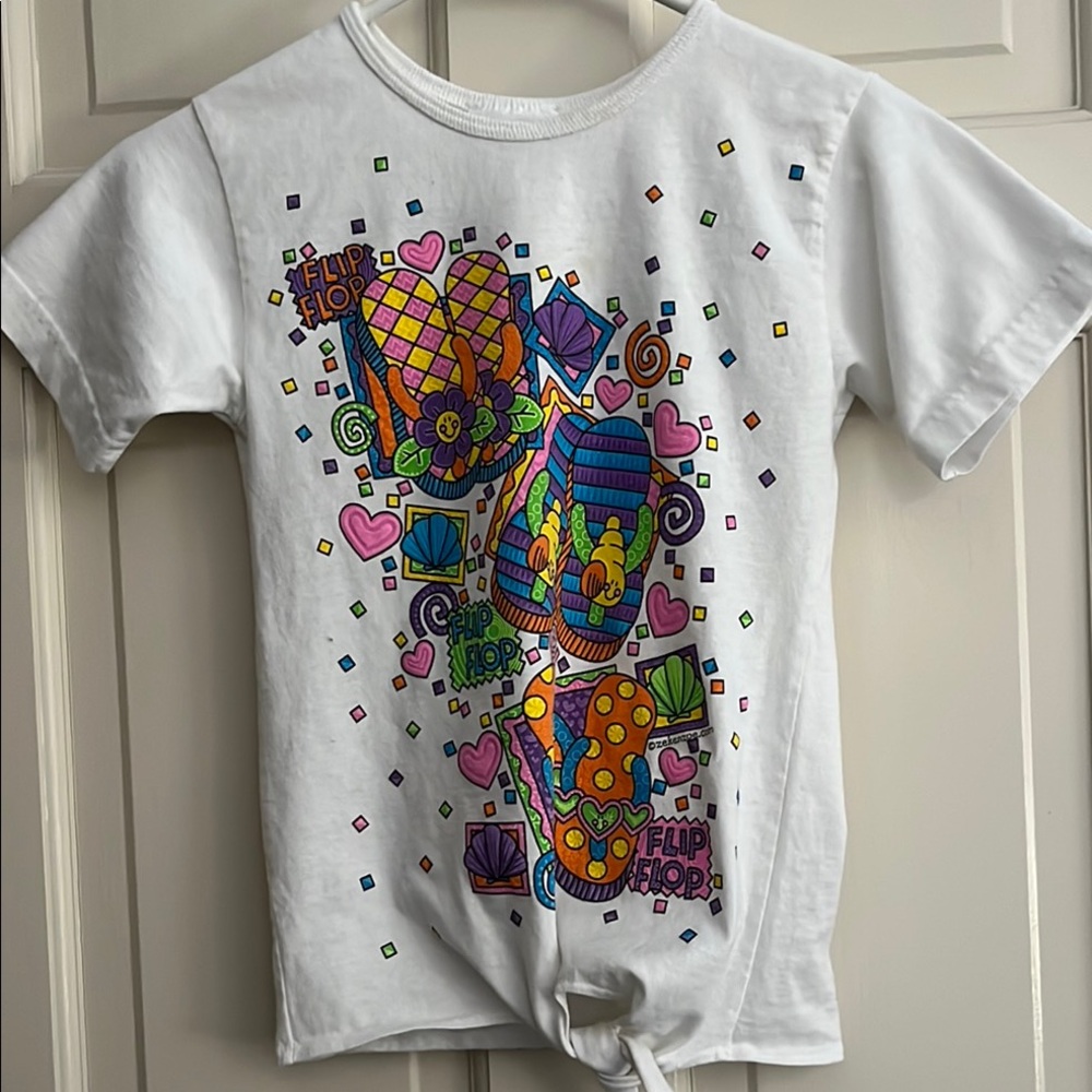 White Short Sleeve Tee with Colorful Abstract Graphic